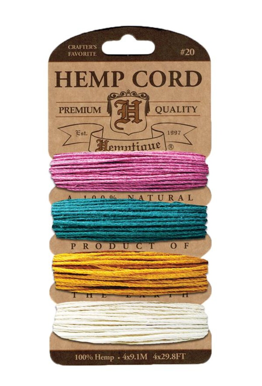 Hemptique 1mm #20 Hemp Cord Card Set Eco Friendly Sustainable Naturally Grown Jewelry Bracelet Making Paper Crafting Scrapbooking Bookbinding Mixed Media Crocheting Macrame Seasonal Holiday Gift Wrapping Outdoor Gardening